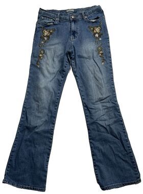 Paco Jeans Women's Sz 11 Blue Embroidered Stretch Faded Flowers Bling Y2K VTG